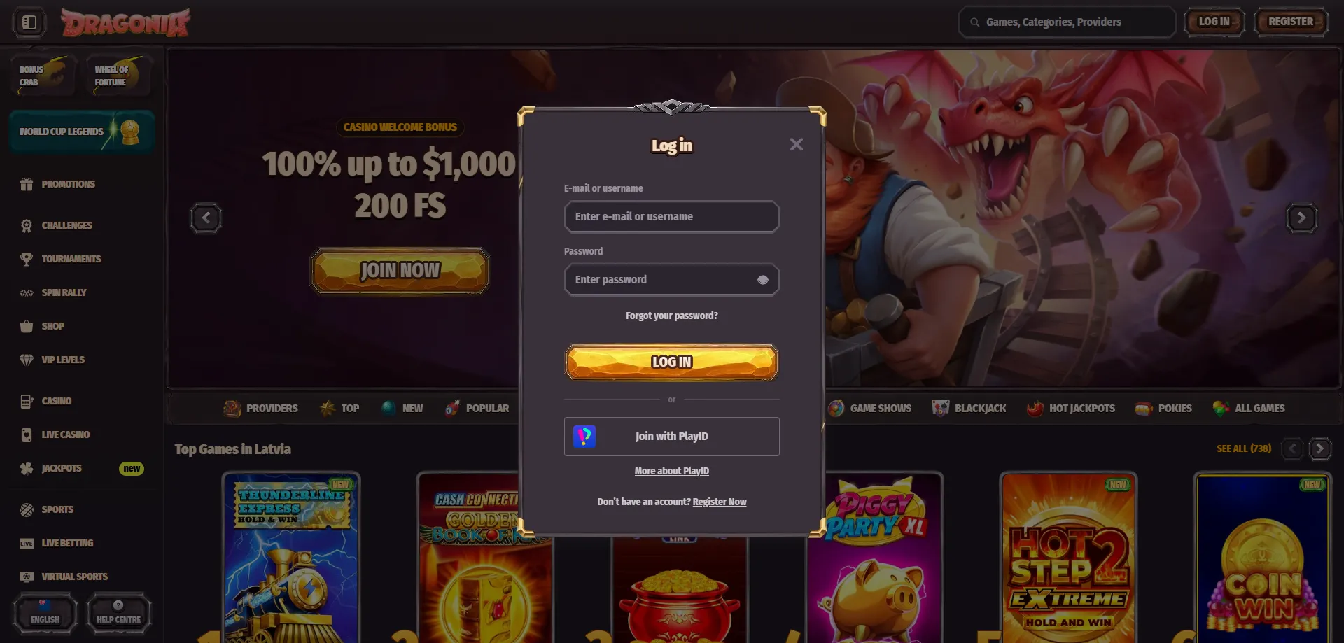 Dragonia Casino customer support and account login help for players