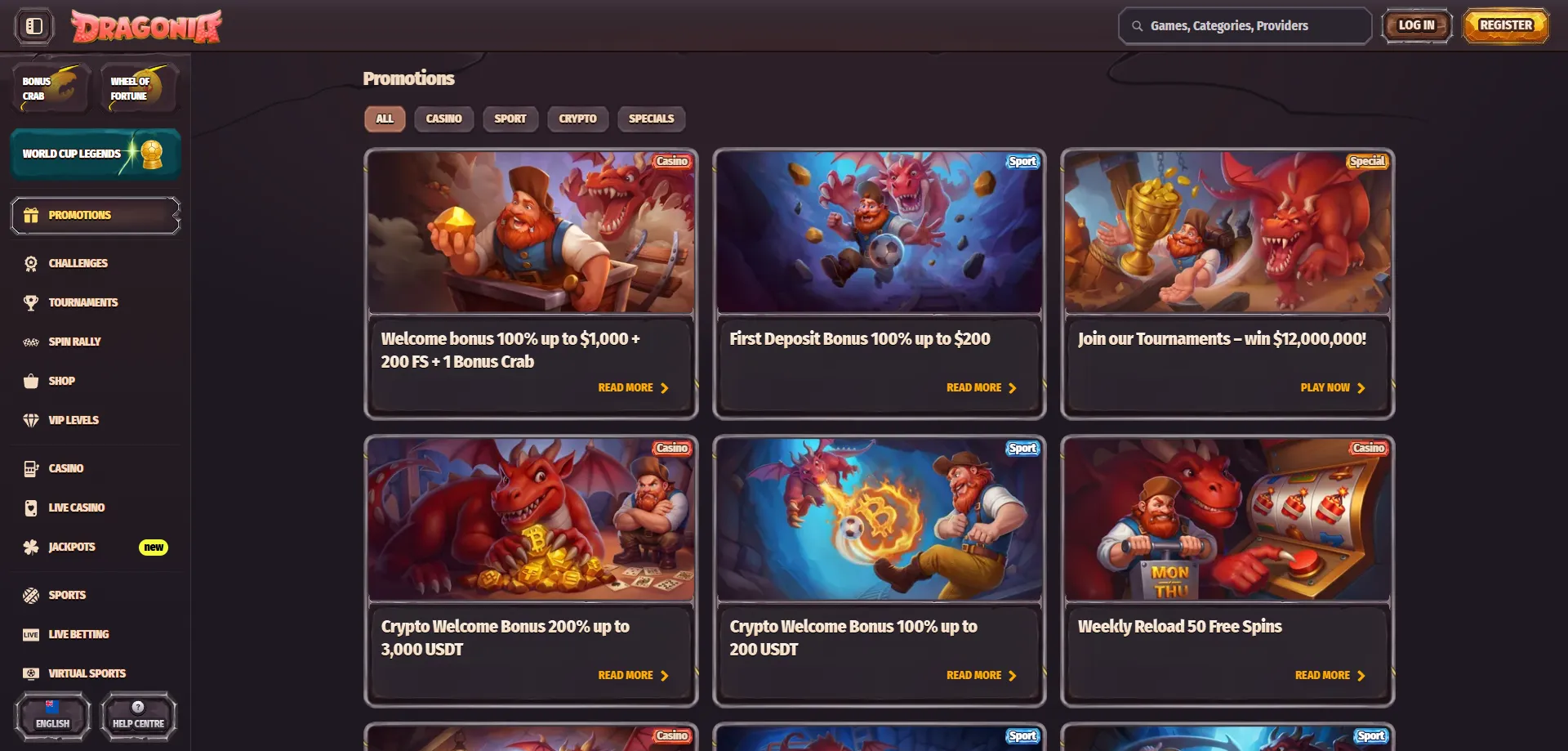 Dragonia Casino welcome bonus 100% up to €500 plus 200 free spins